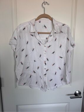White Button-Up Shirt with Toucan bird print